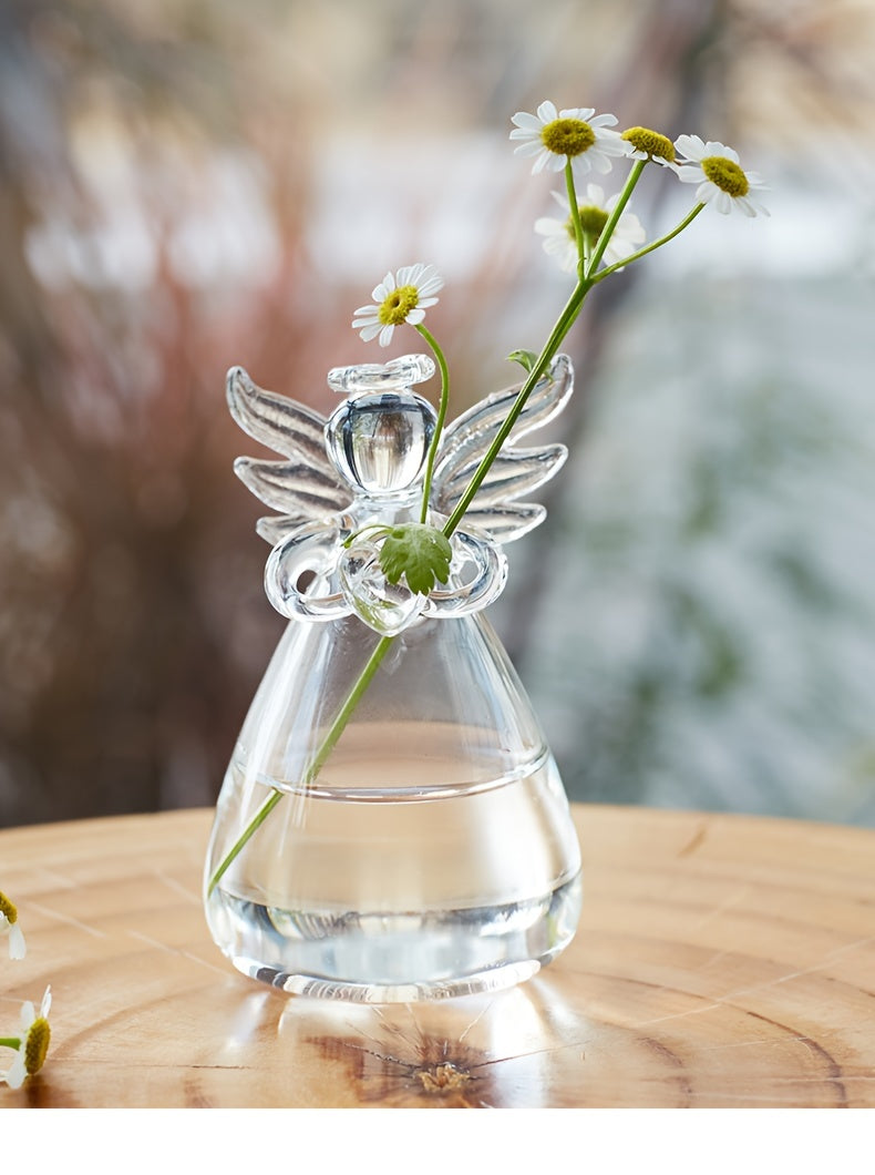 1pc Angel Design Glass Vase, Clear Flower Plant Terrarium Container Hanging Vase, Wedding Party Home Decor Garden Ornaments Hanging Planter