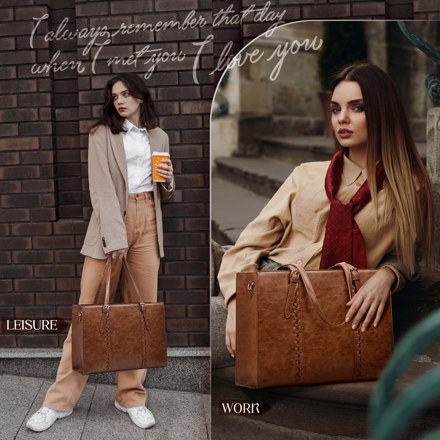 NUBILY Laptop Bag for Women 39.62 cm PU Leather Computer Work Bags Large Laptop Tote Bag Professional Business Office Briefcase Women Lightweight Shoulder Handbags, Brown