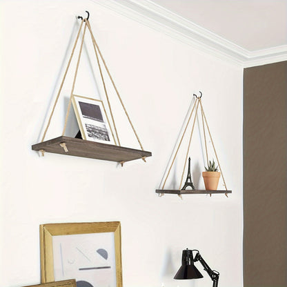 2pcs Boho Decor Hanging Shelf, Storage Display Shelves For Hanging Plants Photos, Rustic Wood Floating Shelves For Nursery Bedroom Bathroom Living Room, wall decor