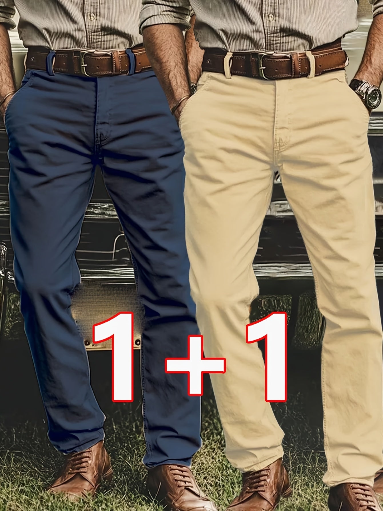 2pcs Men'S Stretch Chino Pants - Straight-Leg Business Casual Trousers with Elastic Waistband, All-Season Formal & Everyday Pants for Office, Meetings, And Casual Attire, Office Wear, Modern Trousers, Comfortable Fit, Versati