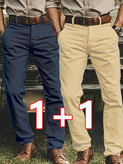 2pcs Men'S Stretch Chino Pants - Straight-Leg Business Casual Trousers with Elastic Waistband, All-Season Formal & Everyday Pants for Office, Meetings, And Casual Attire, Office Wear, Modern Trousers, Comfortable Fit, Versati