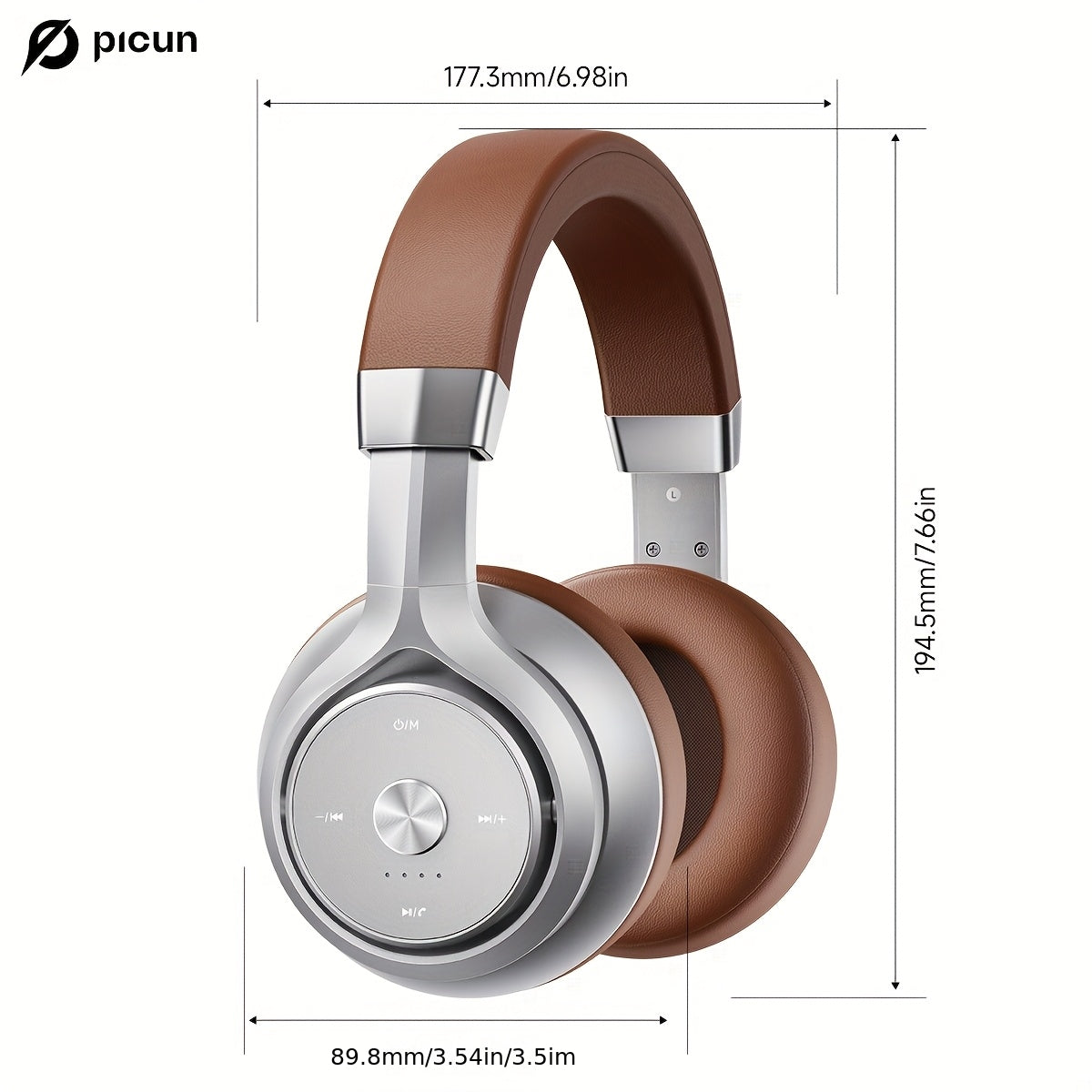Picun Over-Ear Wireless Headphones, Wireless 5.3 with Low Latency Mode, Dual Composite Drivers for Hi-Fi Sound, 60H Playtime & Real-Time Battery Display, Wired/Wireless Dual Mode, Adjustable Head