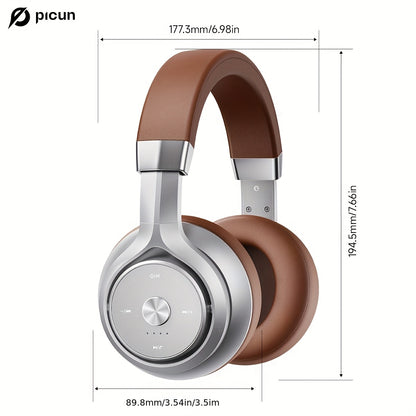 Picun Over-Ear Wireless Headphones, Wireless 5.3 with Low Latency Mode, Dual Composite Drivers for Hi-Fi Sound, 60H Playtime & Real-Time Battery Display, Wired/Wireless Dual Mode, Adjustable Head