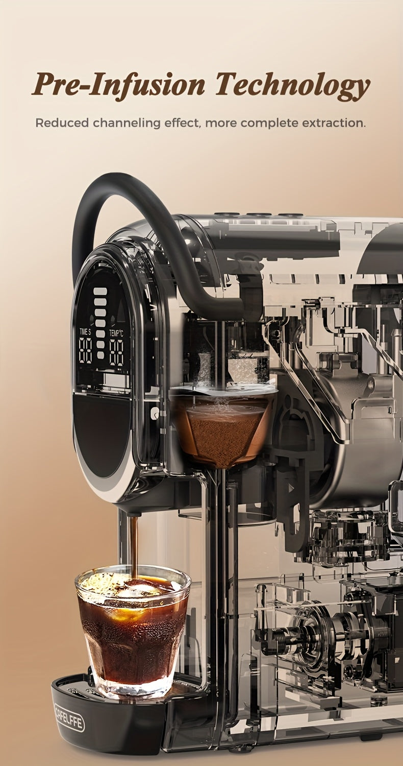 CAFELFFE 4-in-1 Capsule Coffee Machine | 19 Bar Espresso Maker | Smart Temp Control & 7 Preset Brewing Times | Compatible with Nes/DG/ Capsules Ground Coffee/ESEpod | Premium Gift Set for Coffee Lovers & Family, Automatic Esp