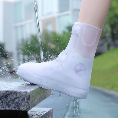 Waterproof Shoe Covers for Outdoor Work, Cycling, Skiing - Non-Slip, Durable, Soft Plastic with Adjustable Straps, White with Purple Accents, Ideal for Wet Conditions, Cycling Accessories, Sleek Design, Secure Fit Design, Wom