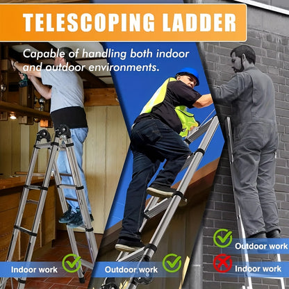 150kg Stainless Steel Ladder, 5m 4.4m 3.8m 3.2m 2.6m Telescopic Folding Ladder, Portable Safety Ladder, Suitable for Renovation And Maintenance, Garden Pruning, Orchard Picking, Warehouse Stocking, Ladder for Home, A Shape Ad