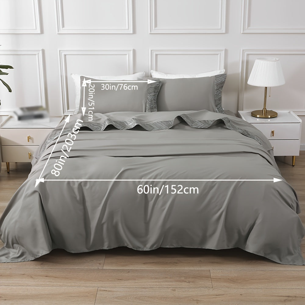 Luxury jacquard Bed Sheets Set 40.64cm deep pocket - 4pcs Bedding - Shrinkage and Fade Resistant - Easy Care 1flat+1fitted+1/2pillowcase