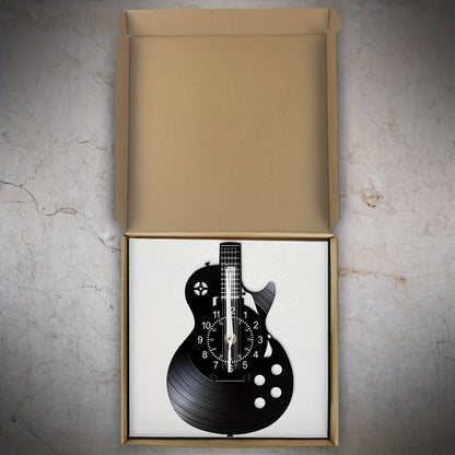 1pc Guitar Vinyl Wall Clock Gifts For Holiday, Black Music Wall Clock Instrument Art Unique Gifts For Men Women Guitar Player For Birthday Wall Decor, Fall Halloween Decor
