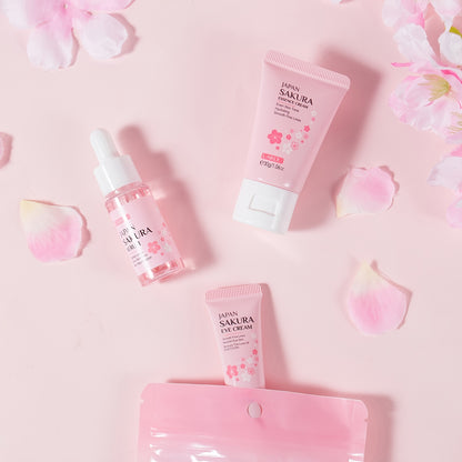 3pcs Set LAIKOU Japanese Cherry Blossom Skin Care Set 3 Piece Serum Liquid Eye Cream Face Cream Skin Care Kit Gifts