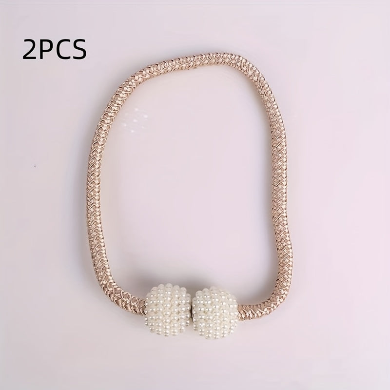 2pcs Large Modern Magnetic Curtain Tiebacks - Elegant Pearl Design, Easy-to-Use, Stylish Window Treatment Holdbacks for Home Decor, Curtains for Living Room