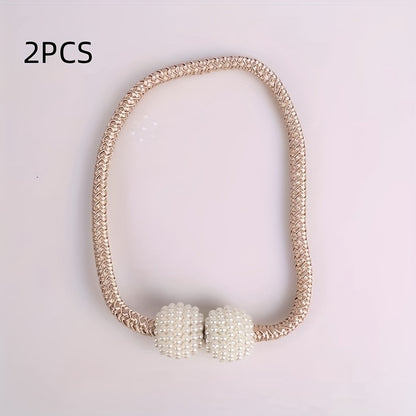 2pcs Large Modern Magnetic Curtain Tiebacks - Elegant Pearl Design, Easy-to-Use, Stylish Window Treatment Holdbacks for Home Decor, Curtains for Living Room