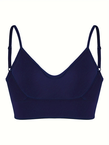 Solid Ribbed Sports Bra, Comfy & Breathable Workout Fitness Intimates Bra, Women's Lingerie & Underwear