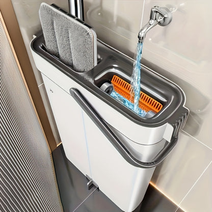 Mop and bucket complete cleaning system, hands-free household dust removal flat mop, dry and wet separation bucket, with washable and reusable microfiber cloth, household floor, courtyard, and bathroom, cleaning supplies, cle