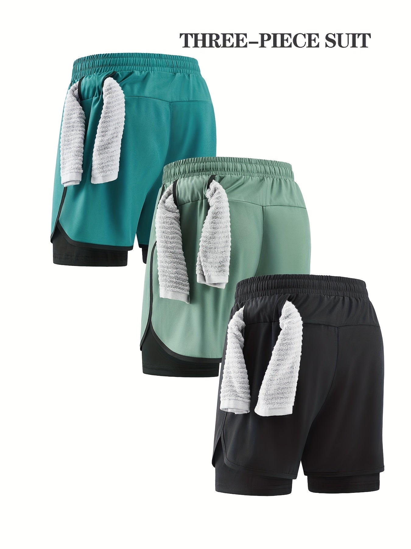 3pcs Men's Quick-Dry Lightweight Running Shorts, with Elastic Drawstring Waist and Side Pockets - Mo, Running Shorts for Men, Mens Mid Length Wide Leg Shorts, Men Workout Shorts, Gym Shorts Above Knee, Mens Shorts with Liner,