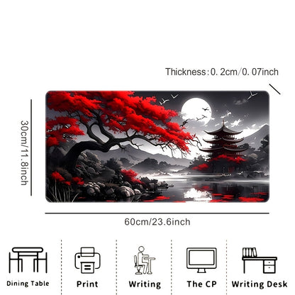 1pc, Traditional Japanese Landscape Mouse Pad, 59.94 x 34.8 cm, Extended Size, Durable Rubber Base, Non-Slip, HD Printed Antique Attic Design, Office & Gaming Mousepad, Durable Stitching, Ideal Gift for Gamers & Office Use