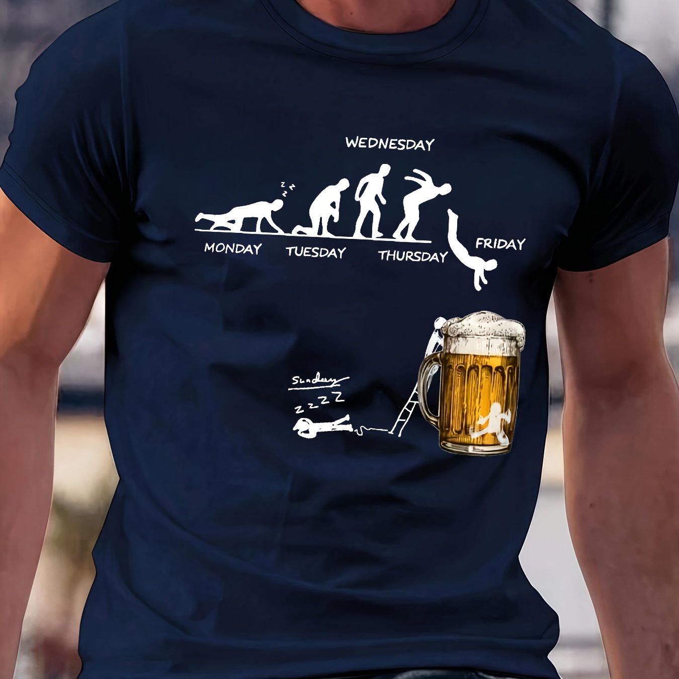 Men'S 100% Cotton Graphic T-Shirt - "Wednesday" Beer Mug Design, Casual Crew Neck, Short Sleeve, Regular Fit, 210g/㎡, Perfect for Barbecues & Parties, Party Tshirt | Playful Design | Durable Fabri