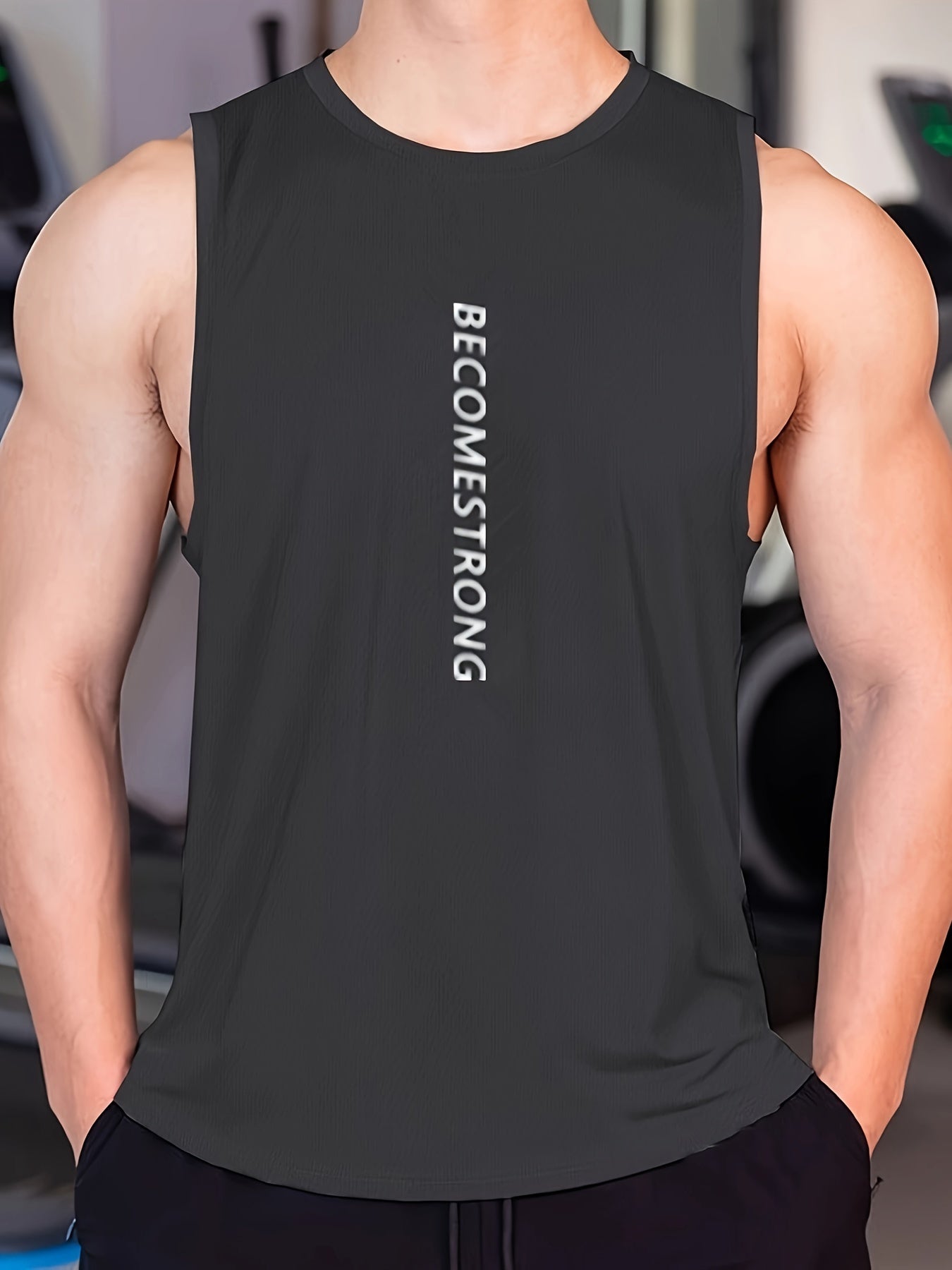 Letter Print Comfy Breathable Tank Top, Men's Casual Stretch Sleeveless T-shirt For Summer Gym Workout Training Basketball