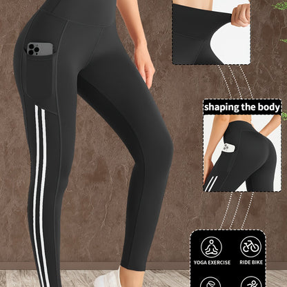 Women's High-Waisted Leg Pants - Full-Length Side Stripe Pants with Tummy Control & Leg Lift Design, 4-Way Stretch Pants for,, - All-Season Elastic Leg Warmth, Solid Black Leg Warmth & Muscle-Defining Pants (Machine Washable)