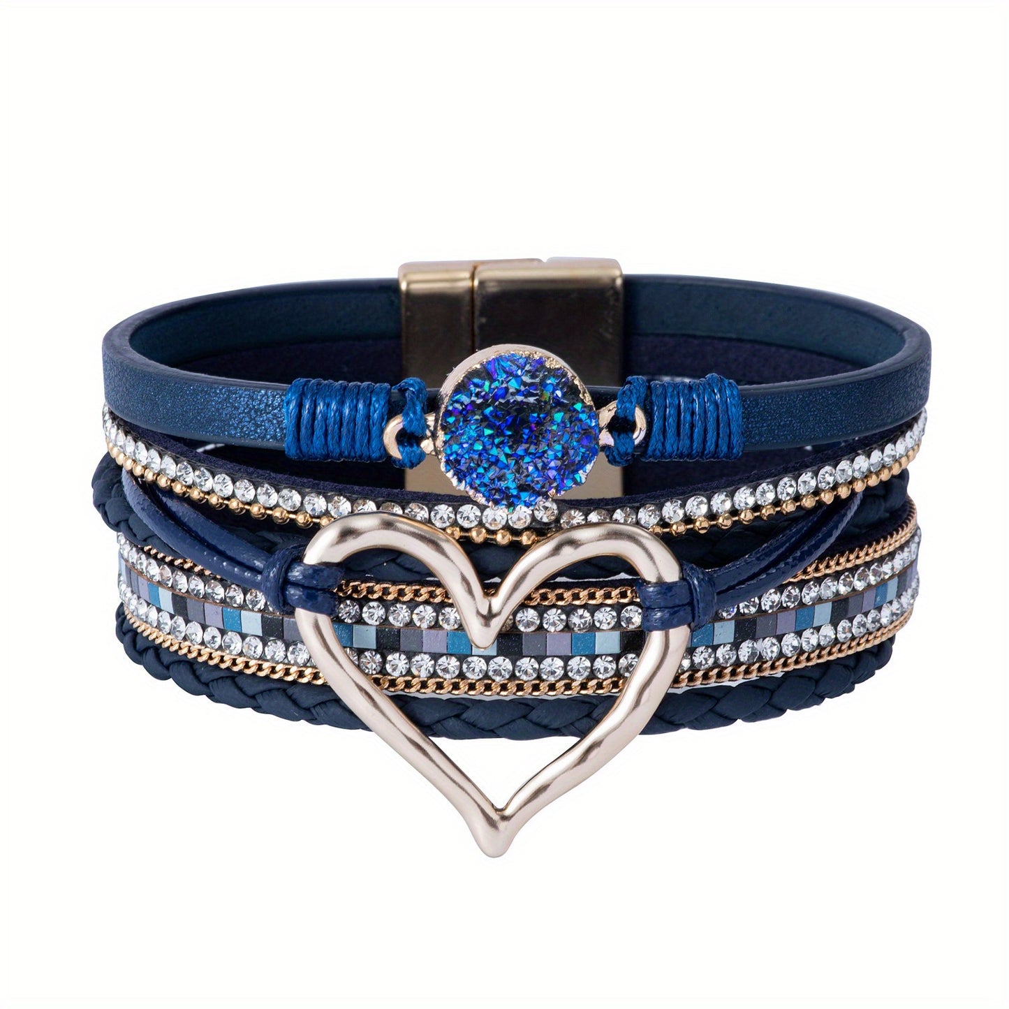 Bohemian Multi-layer Leather Bracelet Hand-woven Bracelet Golden Big Heart Ladies Fashion Bracelet