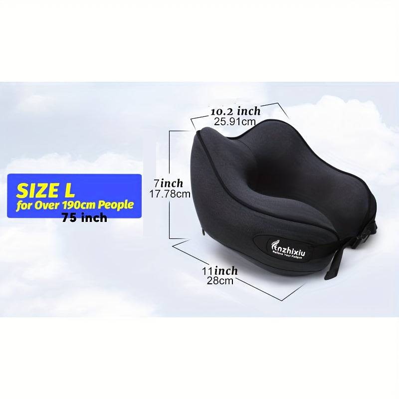 Travel Pillow- Neck Pillow Airplane, Size L for People Over 190, Unique Neck and Head Back Support Travel Pillow for Traveling Sleeping Airplanes, Filling, Black