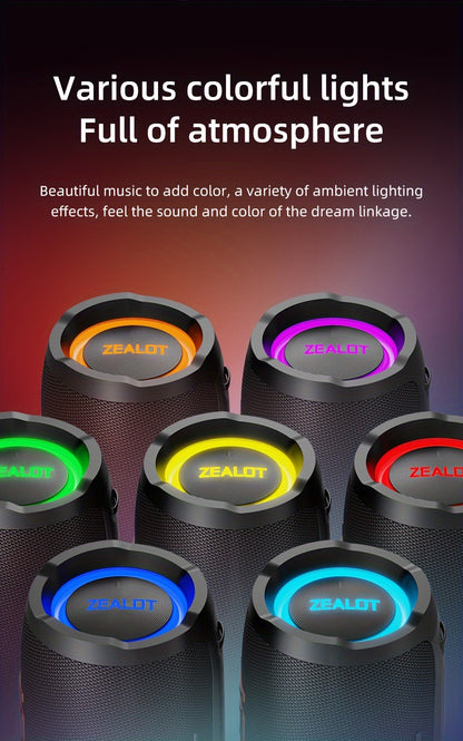 ZEALOT S76 50W Wireless Speaker, Outdoor Portable with RGB Lighting, 8-Hour Playtime, Supports Phone, Tablet, PC, TV. SD, USB, AUX, Dual Pairing Function, Suitable For Car, Camping, Beach, Party
