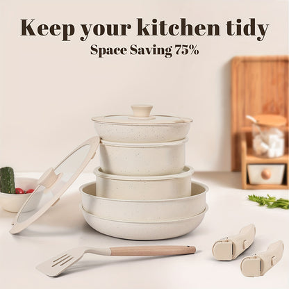 Kpxsiaion Pots and Pans Set, Cookware Set Detachable Handle, Induction Nonstick Kitchen Cookware Sets with Removable Handle, Non Stick RV Cookware Set, Dishwasher/Oven Safe Cookware Set, Induction Compatible, Kitchen Cookware