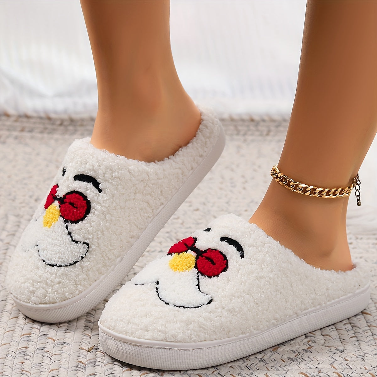 Christmas Tree Pattern Fuzzy Slippers, Winter Warm Closed Toe Flat Floor Shoes, Cozy Soft Sole Plush Home Slippers