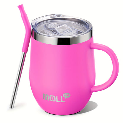 Mollcity 12oz Stainless Steel Tumbler with Straw & Spill-Proof Lid - Double-Wall Vacuum Insulated Cup, Pastel Pink ( purple), Leakproof Travel Mug, BPA-Free, Non-Slip Base & Ergonomic Handle for Women, Office, Gym, Outdoor -