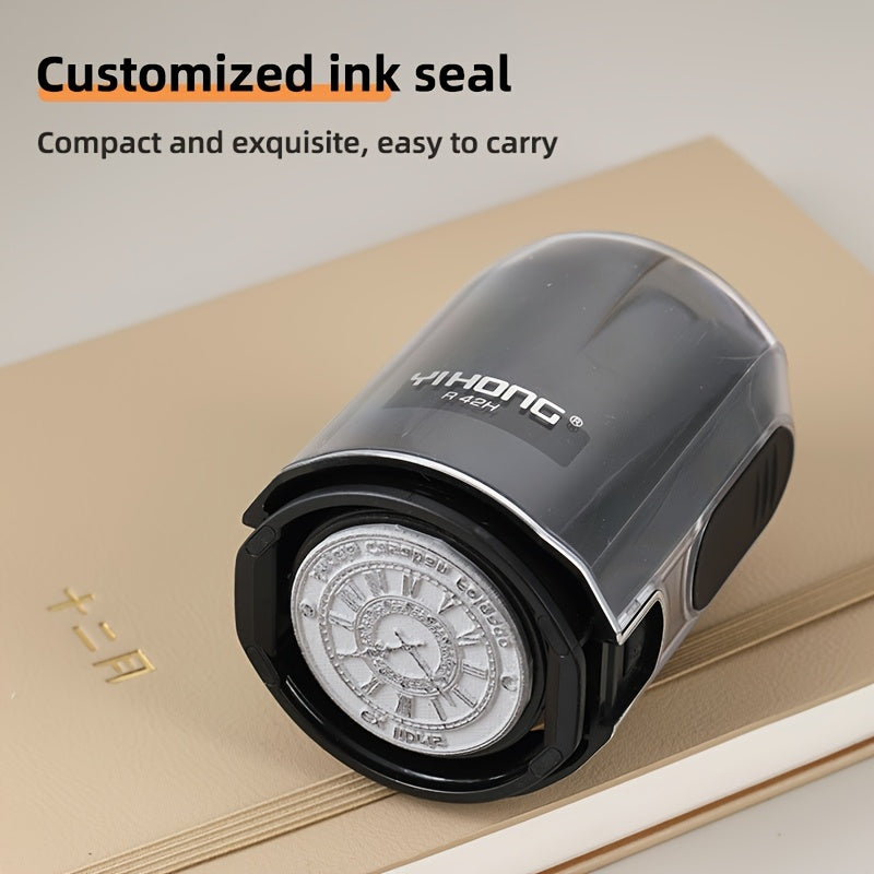 Customized Logo & Text Stamp - Personalized Anime Character Design, High-Quality Ink Seal for Business Badges and Office Use, Round Shape, Black Plastic Body, Perfect for Adding a Unique Touch to Documents, Business Badge Mak