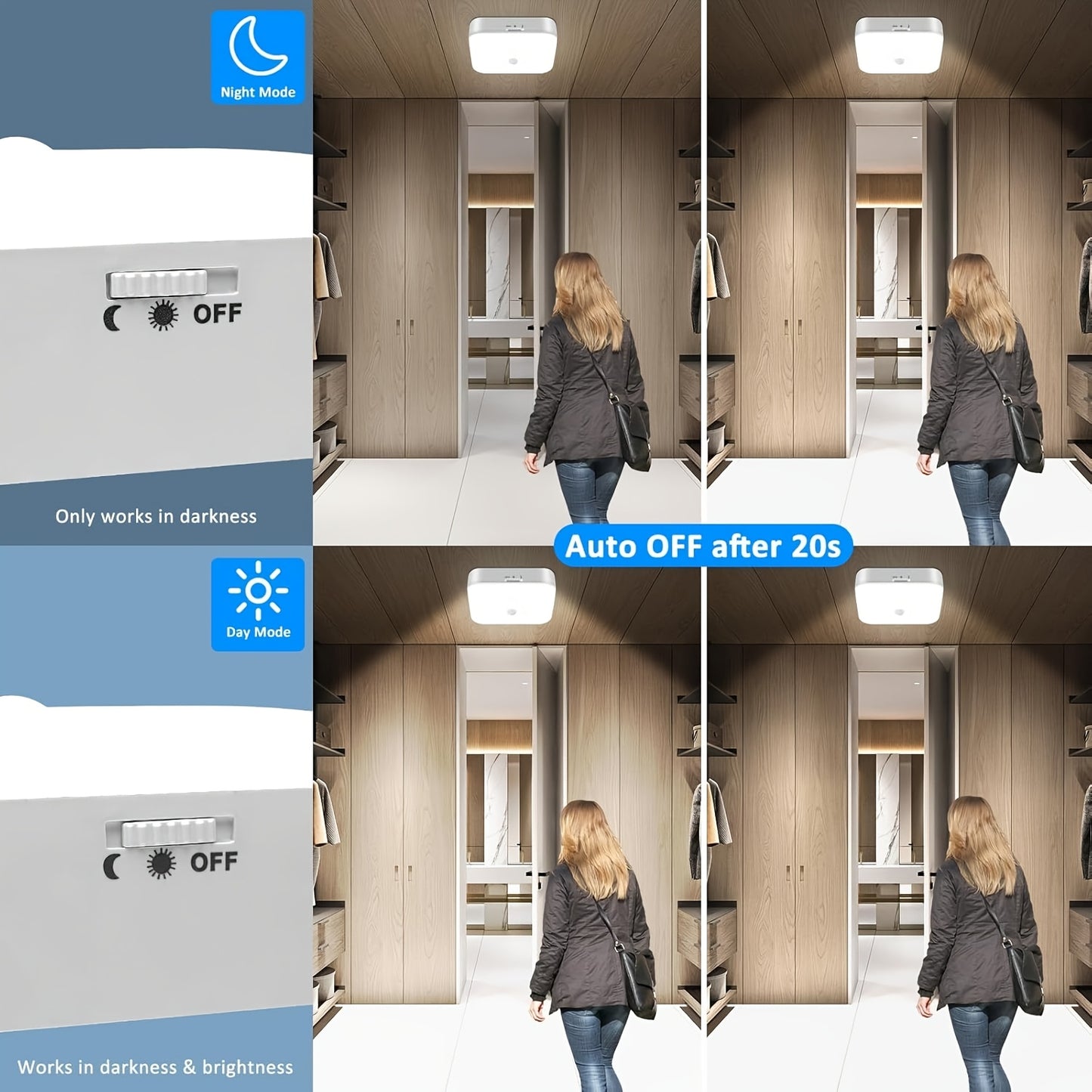 1 Modern Motion Sensor LED Ceiling Light, 500LM High Brightness 10000mAh Rechargeable Battery Powered Wireless, Day and Night Two Work Modes Motion Sensor Lamp, Suitable for Entrance, Kitchen, Stairs, Hallway, Pantry, Superma