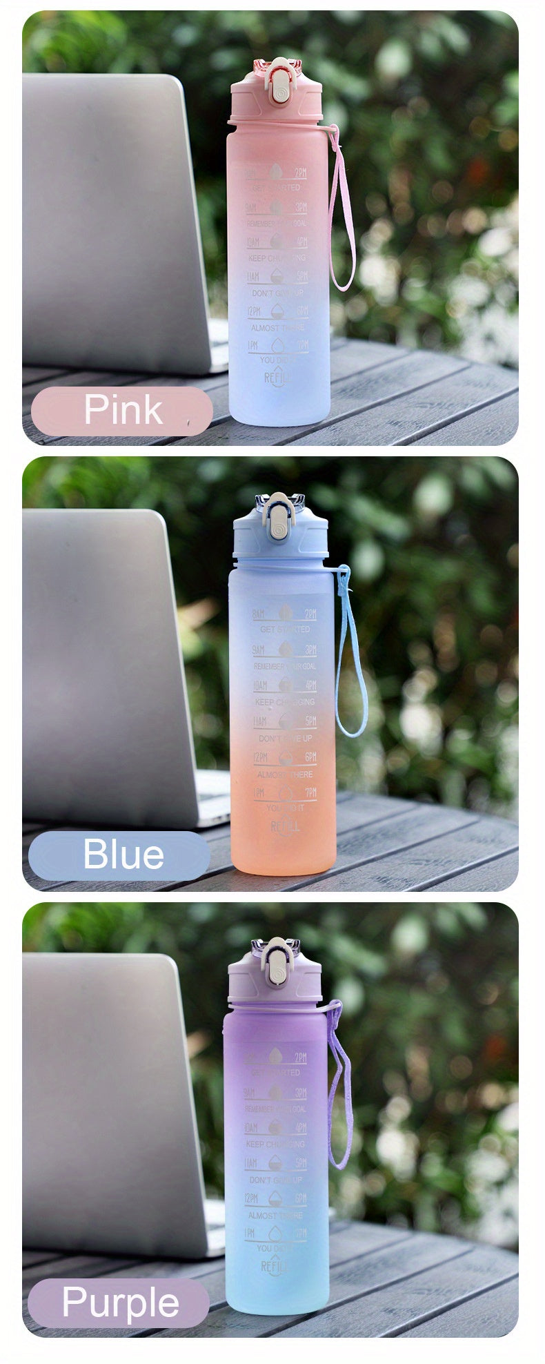 750ml Motivational Gradient Water Bottle With Time Marker And Straw - Leakproof Sports Water Cup For Outdoor Activities, Running, Fitness, Hiking, And Camping - BPA-Free Plastic, 32 Oz.
