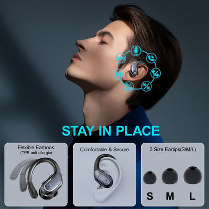 New Wireless Earbuds for Running Sports, Wireless Earphones with Earhooks Pure Bass Sound, Over Ear Headphones with Dual-LED Display, Earphones Noise Cancelling Headset Built-in Microphone