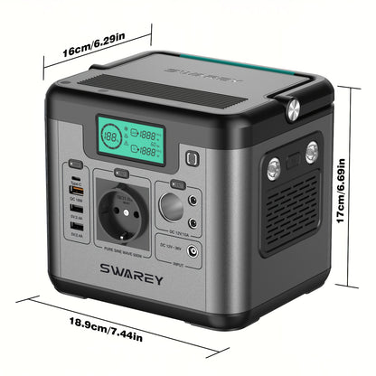 SWAREY Portable Power Bank, Power Station 518 Wh, Solar Generator 500 W AC Output, 65 W USB-C Port, Power Generator Battery for Party, Travel, Camping, Motorhome, Emergency