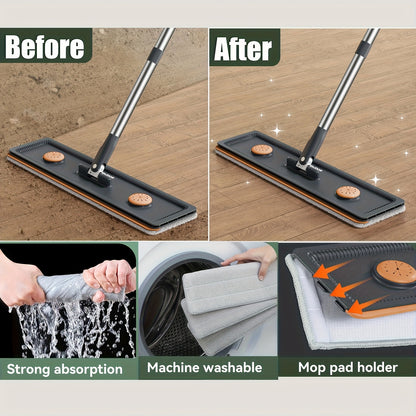 Gray Flat Mop + Narrow Slot Cleaning Bucket Set, Hand-free Lazy Mop Mover, Wet And Dry One Mop Cleaner, Household Cleaning Tool, Send Replacement Cloth, Suitable for Living Room, Bedroom, Kitchen, Bathroom, Toilet, Commercial
