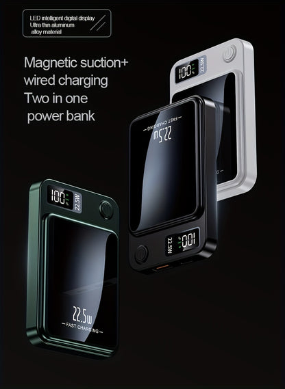 1pc KOILAGER 10000mAh Portable Power Bank with Ultrathin Magnetic Wireless Charging, 22.5W Super Fast Charge, PD20W Bi-directional Fast Charging, 15W Wireless Power, LED Display, Dual Power USB/Type-C for iPhone 16/15pro/14ma