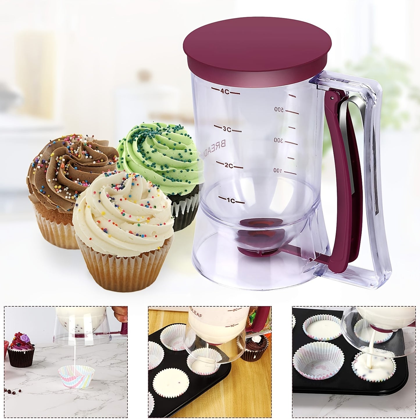 Dispensador Dobrável de Massa para Panquecas, Cupcakes e Bolos