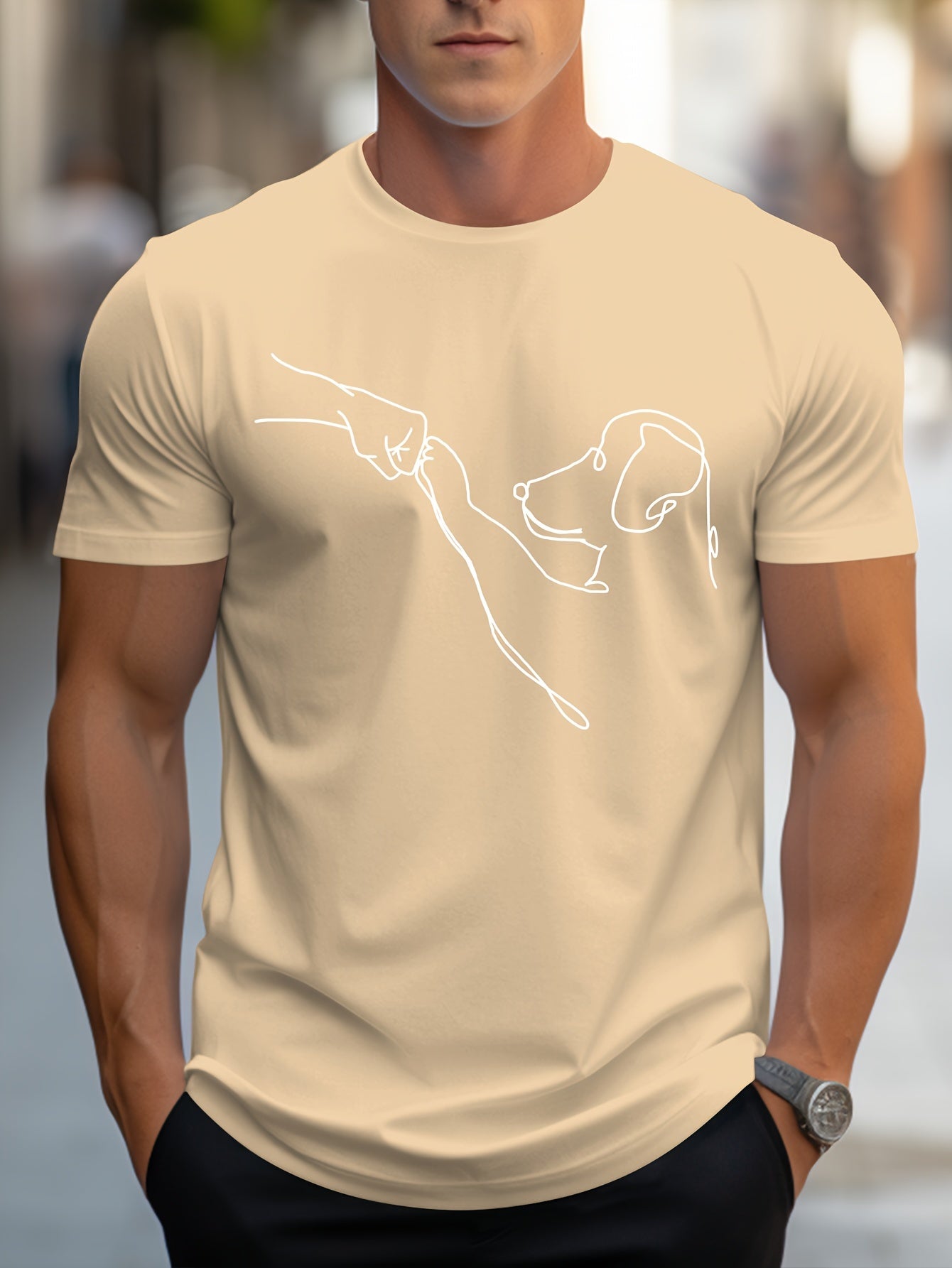 MBDMBD Men's Minimalist Dog Line Art Graphic T-Shirt - Vibrant Yellow with Black dog outline, Lightweight Summer Casual Everyday Tee for Pet Lovers - Machine Washable Apparel, Dog Tshirt, Classic Round Neck, Comfortable Fit