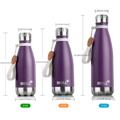 1pc Mollcity 9oz/266ml Stainless Steel Water Bottle - Vacuum Insulated, Leak-Proof, BPA-Free, Double-Wall Insulated with Carry Strap, 24H Cold & 12H Hot, Lightweight & Durable for School, Sports, Travel, Outdoor, Gym, Hiking