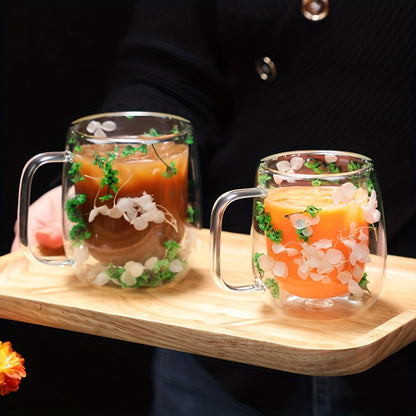 1pc, Flowers Inside Glass Coffee Mug, High Borosilicate Glass Double-Walled Espresso Coffee Cups, Heat Insulated Water Cups, Summer Winter Drinkware, Birthday Gifts