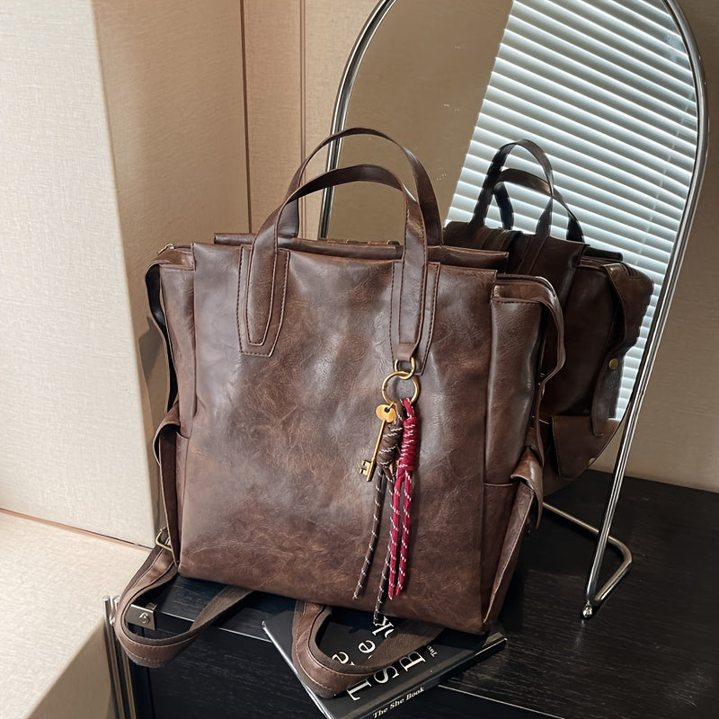 Women's Vintage Backpack - Large Capacity Laptop Backpack with Adjustable Padded Straps, Golden-Tone Hardware & Zipper Closure, Brown/Black/Coffee Brown Tote Backpack for Work, School, Travel - Stylish & Durable Everyday Carr