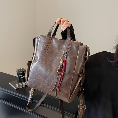 Women's Vintage Backpack - Large Capacity Laptop Backpack with Adjustable Padded Straps, Golden-Tone Hardware & Zipper Closure, Brown/Black/Coffee Brown Tote Backpack for Work, School, Travel - Stylish & Durable Everyday Carr