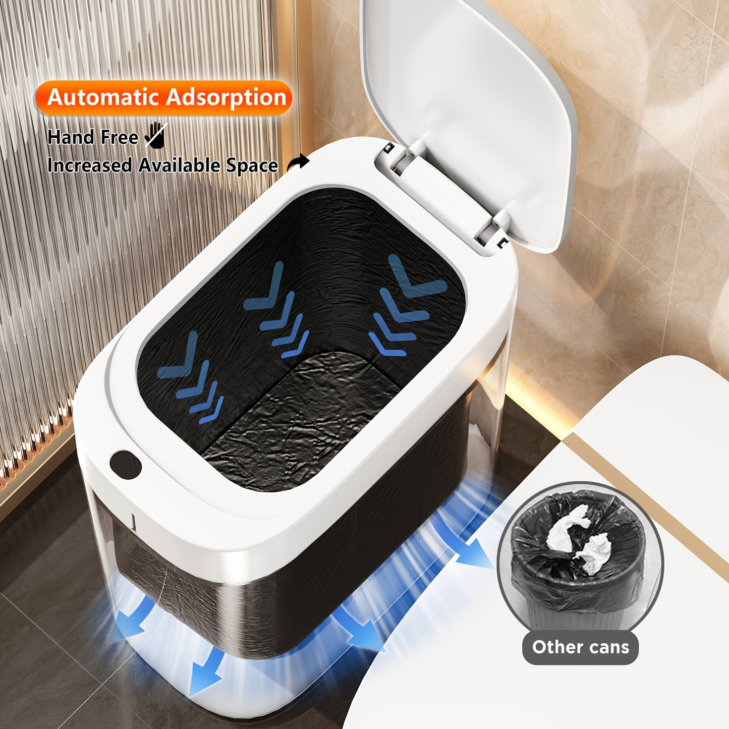 1pc 10 Litre Motion Sensor Trash Can for Bathroom, Automatic Trash Bin with Lid, Slim Rubbish Bin, Touchless Waste Bin, Small Garbage Can for Bathroom, Bedroom, Office, Kitchen, RV, Rechargeable, Auto-Adsorption Bag, Perfect