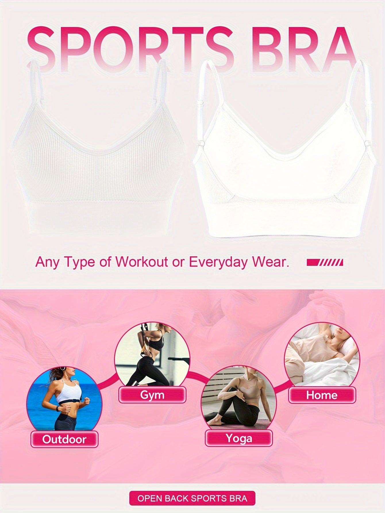 Solid Ribbed Sports Bra, Comfy & Breathable Workout Fitness Intimates Bra, Women's Lingerie & Underwear