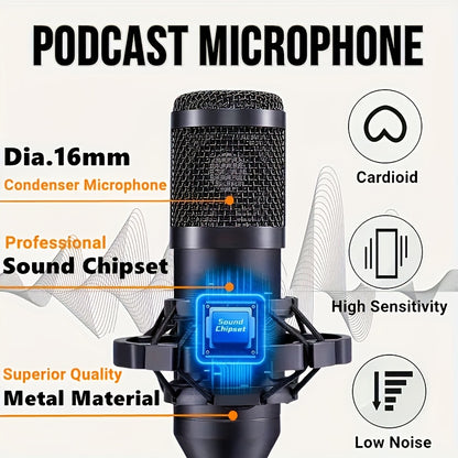 Podcast Equipment Bundle, V8s Audio Interface with All In One Live Sound Card And BM800 Condenser Microphone,Podcast Microphone, Perfect for Recording, Live Streaming