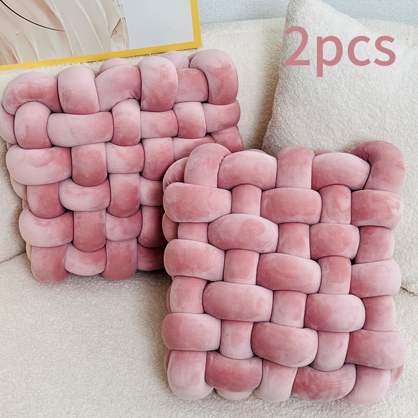 2pcs Knot Throw Pillow Soft Throw Pillow Home Decoration Cushion Square Office Knotted Plush Throw Pillow Cushion For Living Room Bedroom Sofa Couch Living Room Home Decor