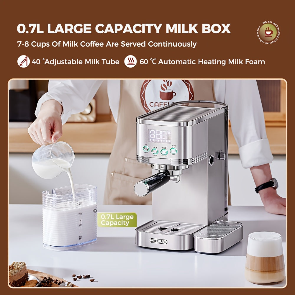 CAFELFFE Semi-Automatic Espresso Machine MK801 with Automatic Milk Frothing System, One-Touch Operation for Espresso, Latte & Cappuccino, 20BAR High Pressure, 1.3L Water Tank & 0.7L Milk Tank, Self-Cleaning Function, 1350W Po