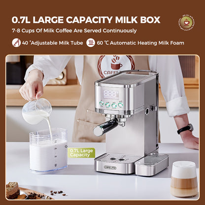 CAFELFFE Semi-Automatic Espresso Machine MK801 with Automatic Milk Frothing System, One-Touch Operation for Espresso, Latte & Cappuccino, 20BAR High Pressure, 1.3L Water Tank & 0.7L Milk Tank, Self-Cleaning Function, 1350W Po