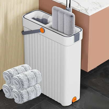 LDQ Heavy-Duty Mop & Bucket Set with 4 Washable Reusable Pads (Compatible with /Mop) - Wet/Dry Floor & Window, Space-Saving Stackable Design, Manual Operation for, Office, Commercial Use - No Required