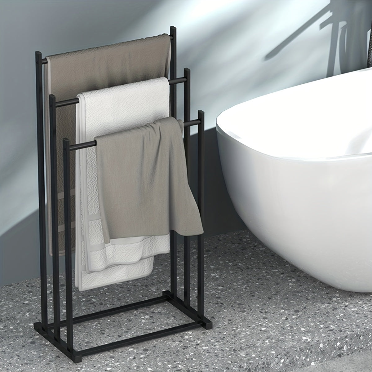 1pc Modern Three-Tier Freestanding Towel Rack - Heavy-Duty Floor-Standing Bathroom & Pool Drying Rack, Space-Saving Multifunctional Organizer for Indoor/Outdoor Use, No Installation Needed