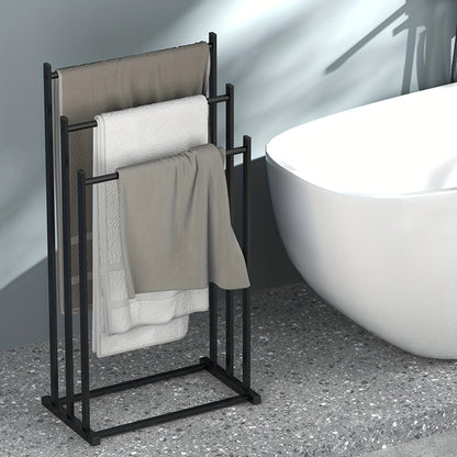 1pc Modern Three-Tier Freestanding Towel Rack - Heavy-Duty Floor-Standing Bathroom & Pool Drying Rack, Space-Saving Multifunctional Organizer for Indoor/Outdoor Use, No Installation Needed